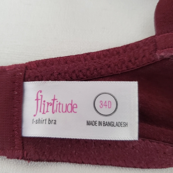 Flirtitude Tshirt Bra 34D Adj Strap to Racerback Tee Light Padding Burgundy 36C‎ - Picture 4 of 15
